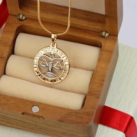 "Rose Gold Libra Zodiac Pendant with Delicate Scales Symbol Design, XPPT1451 - Picture 9 of 13